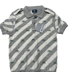 🧸Nicholas & Bears NWT Gray and White Striped Kids Shirt with Bicycle Pattern